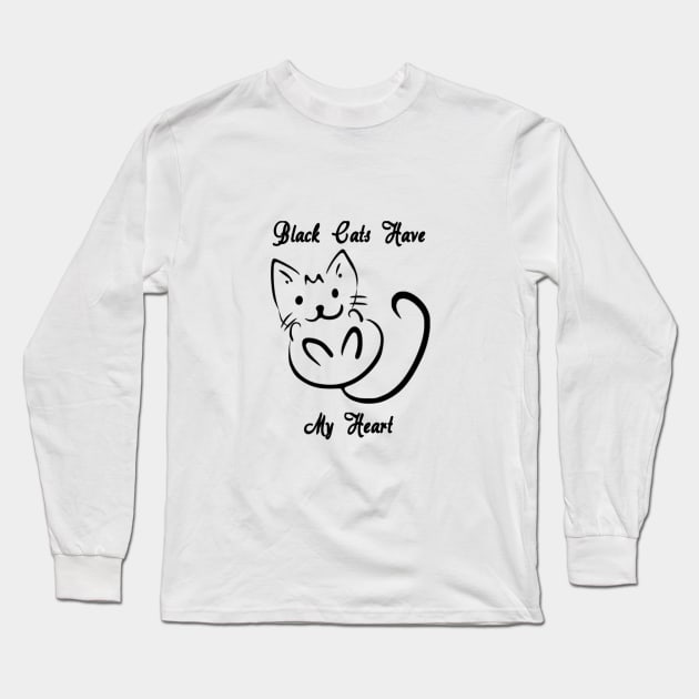 Black Cats Have My Heart Halloween Print Long Sleeve T-Shirt by 2CreativeNomads